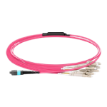 1m (3ft) MTP®-16 APC (Female) to 8 LC UPC Duplex OM4 Multimode Elite Breakout Cable, 16 Fibers, Plenum (OFNP), Magenta Supplier in Dubai UAE