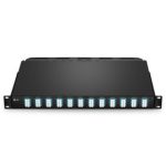 FHU 1U Breakout Cassette, 96 Fibers OM4 Multimode, Universal Polarity, 12 x MTP®-8 to 24 x LC Quad (Aqua), 0.35dB max Supplier in Dubai UAE