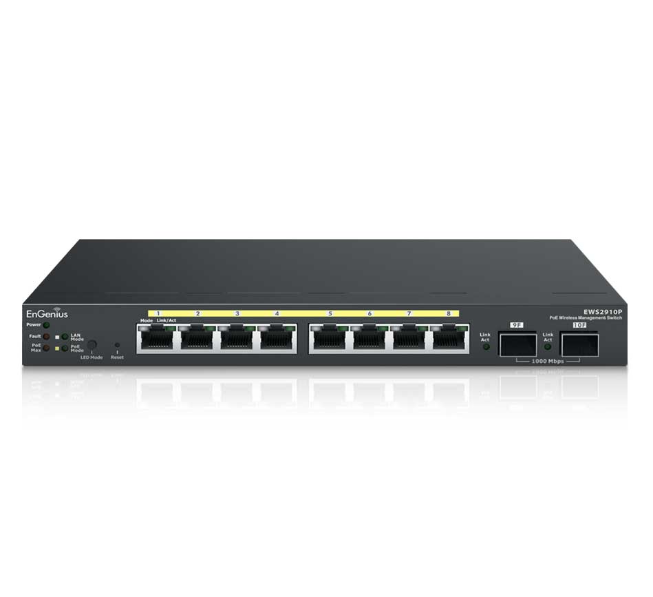 ews2910p-prod-photo-opt EnGenius EWS2908P Managed Gigabit 802.3af Compliant 55W PoE 8 Port Network Switch Supplier in Dubai UAE - Image 1